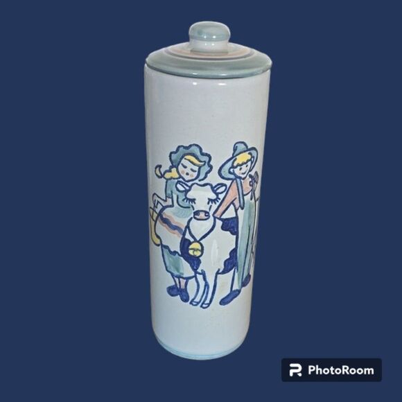 Louisville StonewareCanister- Hadley -Milk And Honey Farmer & Wife With Cow